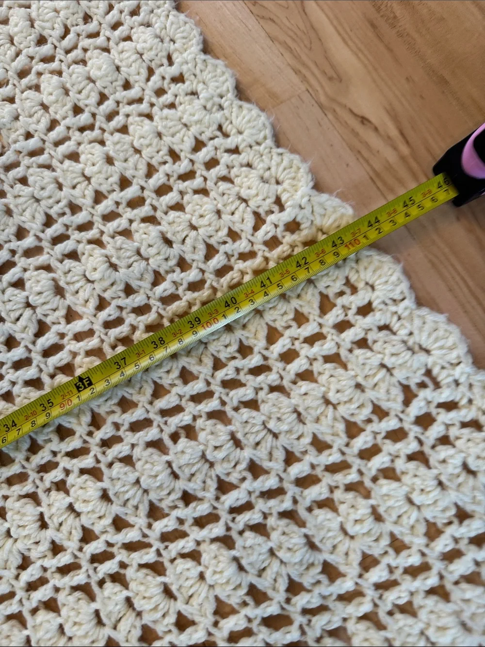 Handmade cream-colored crochet blanket delicate lacy stitch pattern-Vintage